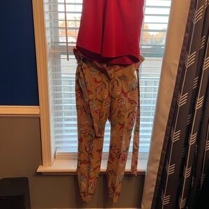 New York & Company Red Top with Floral Ankle Pants